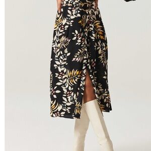 ba&sh Black and Yellow Floral Midi Skirt